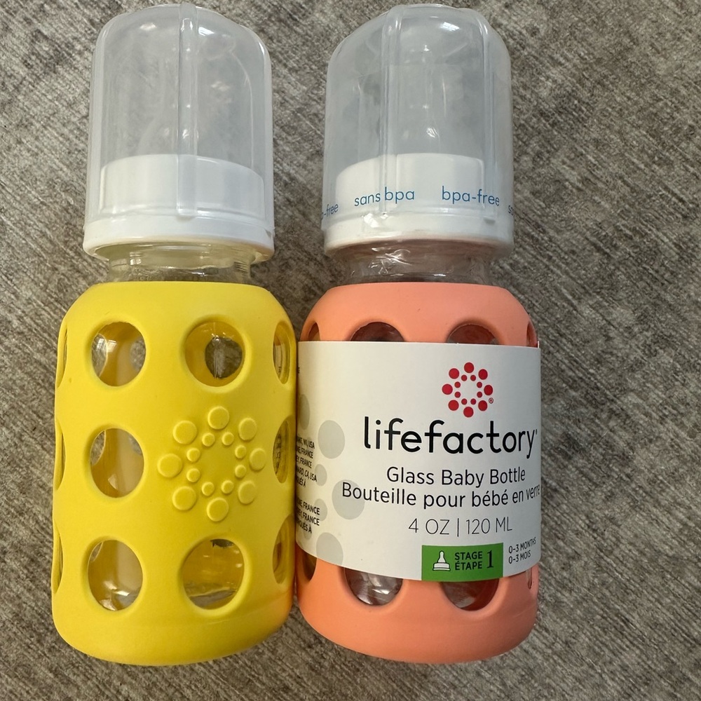 Lifefactory Glass Baby Bottles with Yellow and Pink Sleeves